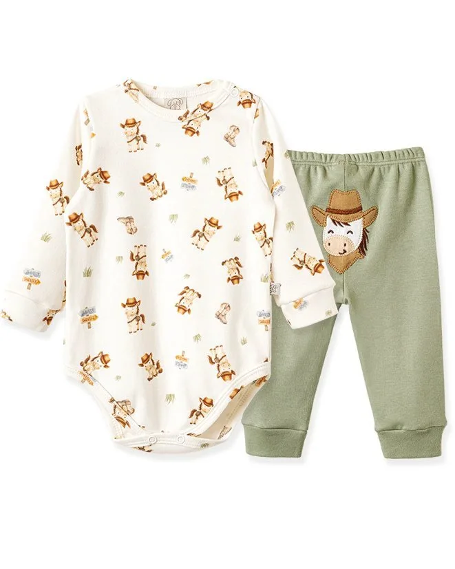 Conjunto Pingo Lelê Body Manga Longa e Calça Cavalinho - foto 1