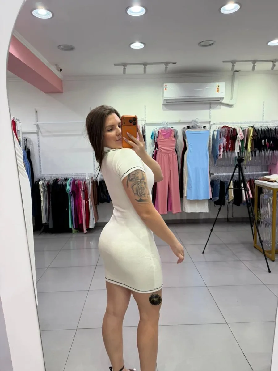 Vestido Modal Midi All Black Com Gola V Branco - foto 2