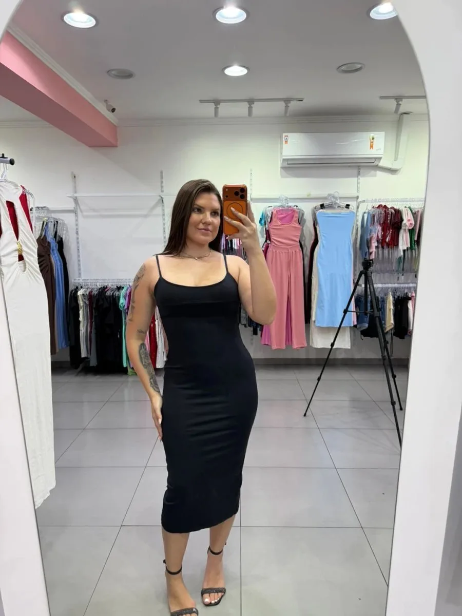 Vestido Com Fenda Traseira e Amarração Preto 171 - foto 1