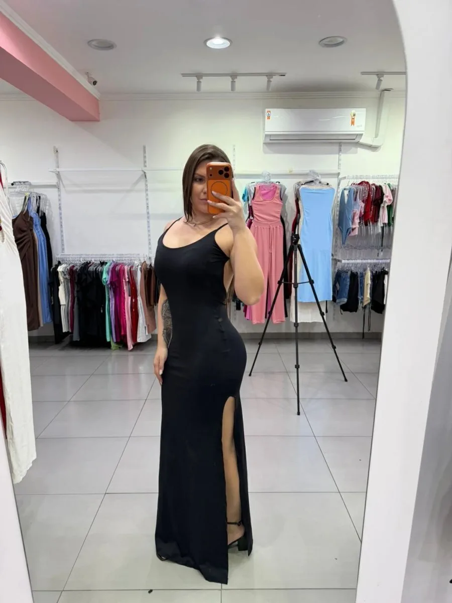 Vestido Luxxo Com Fenda Lateral e Costa Nua Preto - foto 1