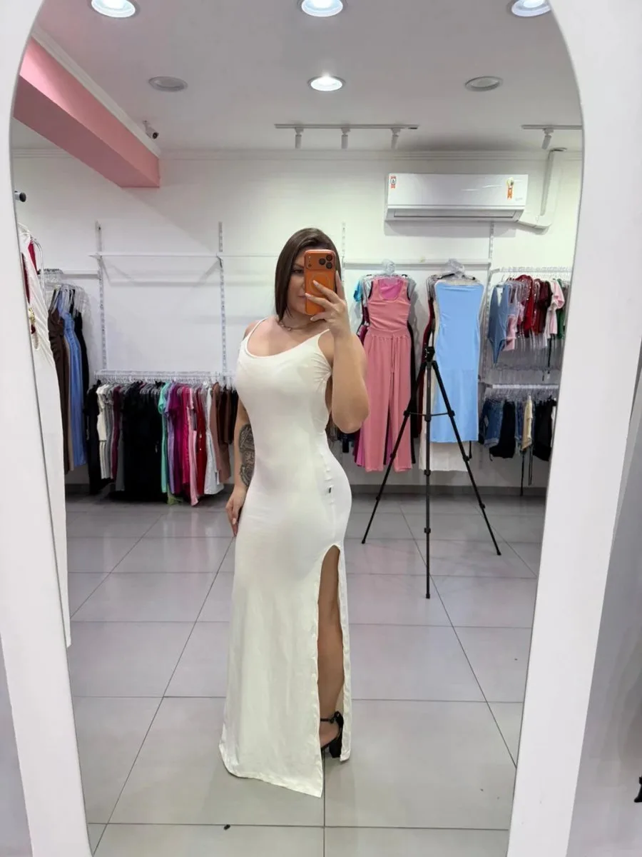 Vestido Luxxo Com Fenda Lateral e Costa Nua Branco - foto 1