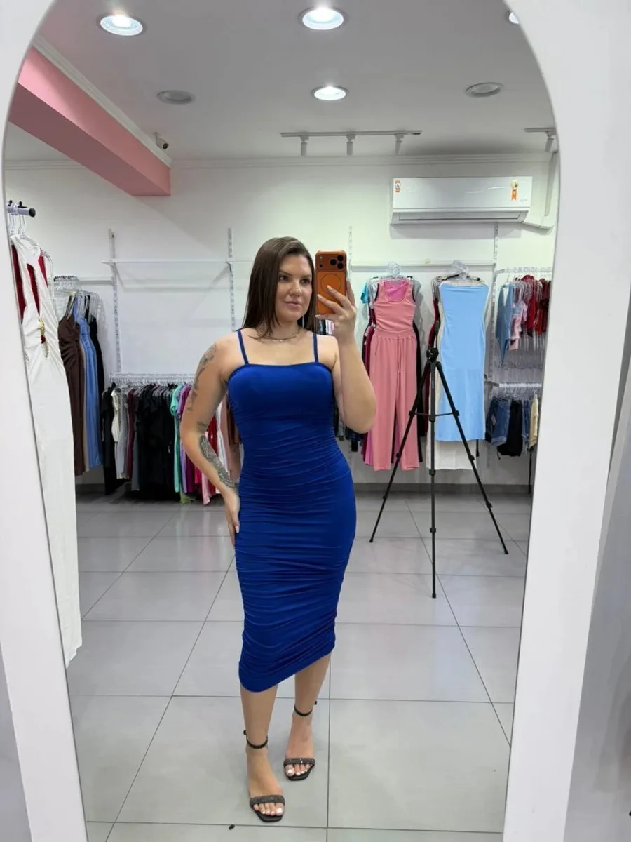 Vestido Suplex Premium Ançinha Fina Azul Forte - foto 1