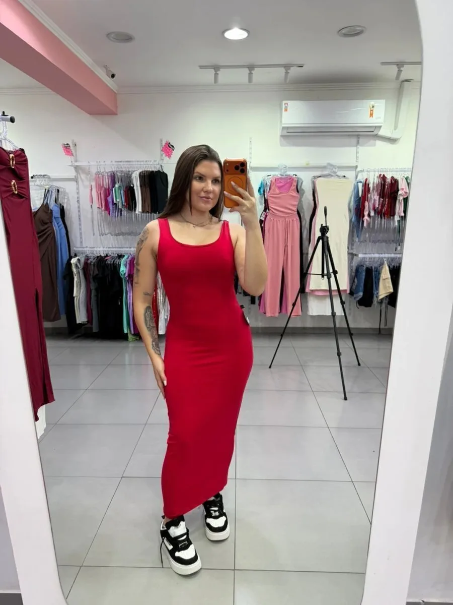 Vestido Poliamida Vermelho Luxxo Com Bojo - foto 1