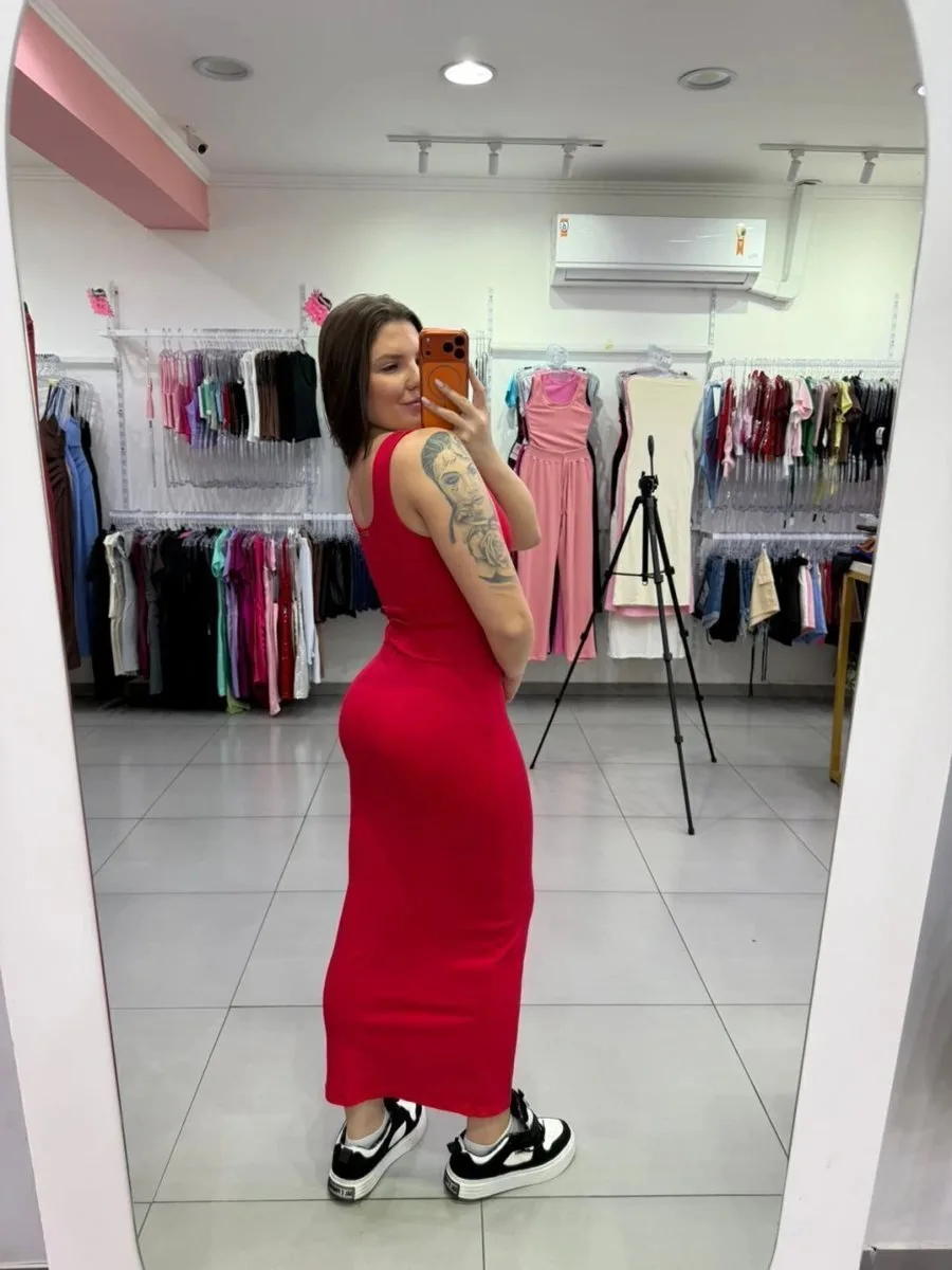 Vestido Poliamida Vermelho Luxxo Com Bojo - foto 2