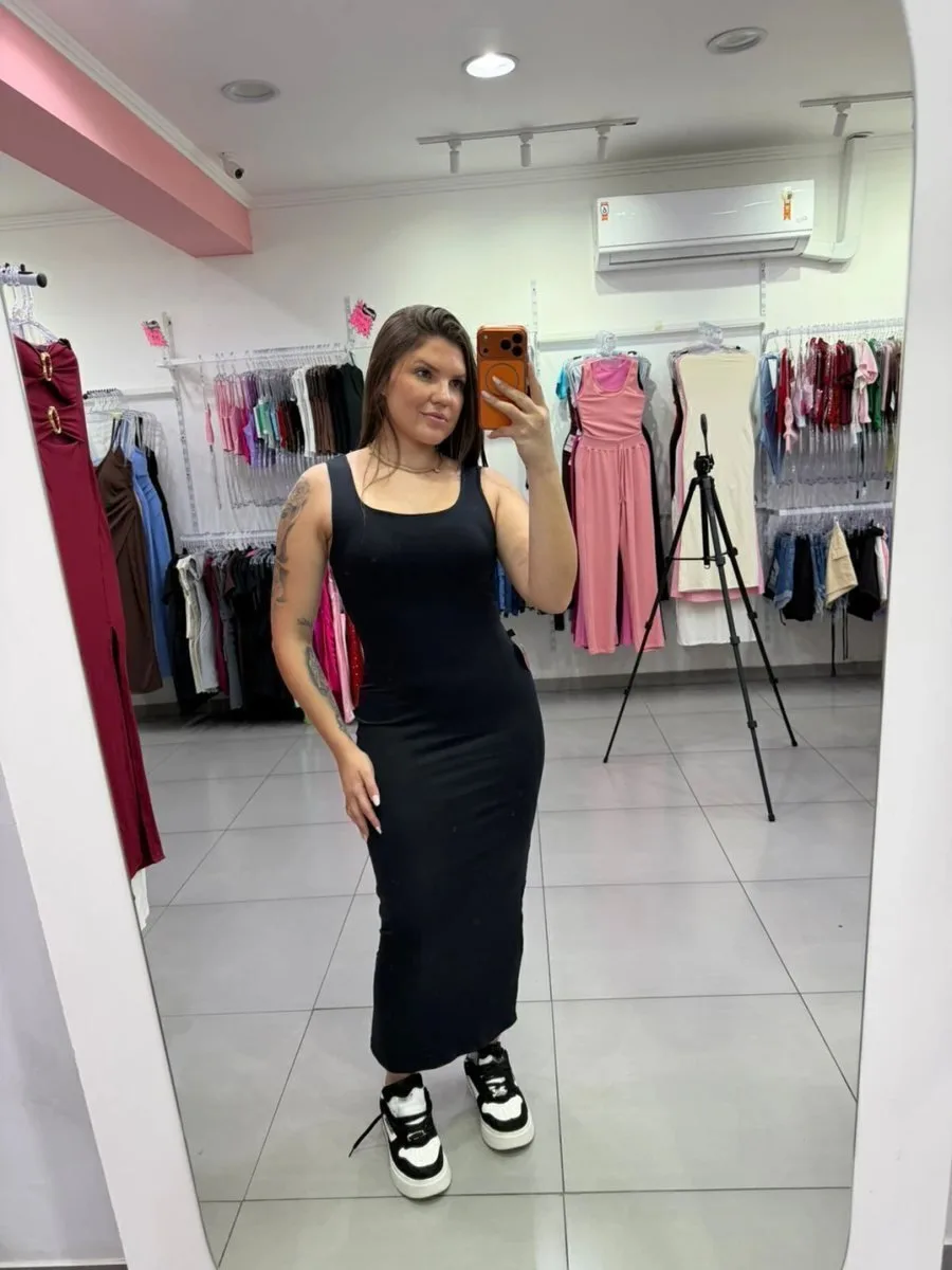 Vestido Poliamida All Black Luxxo Com Bojo - foto 1