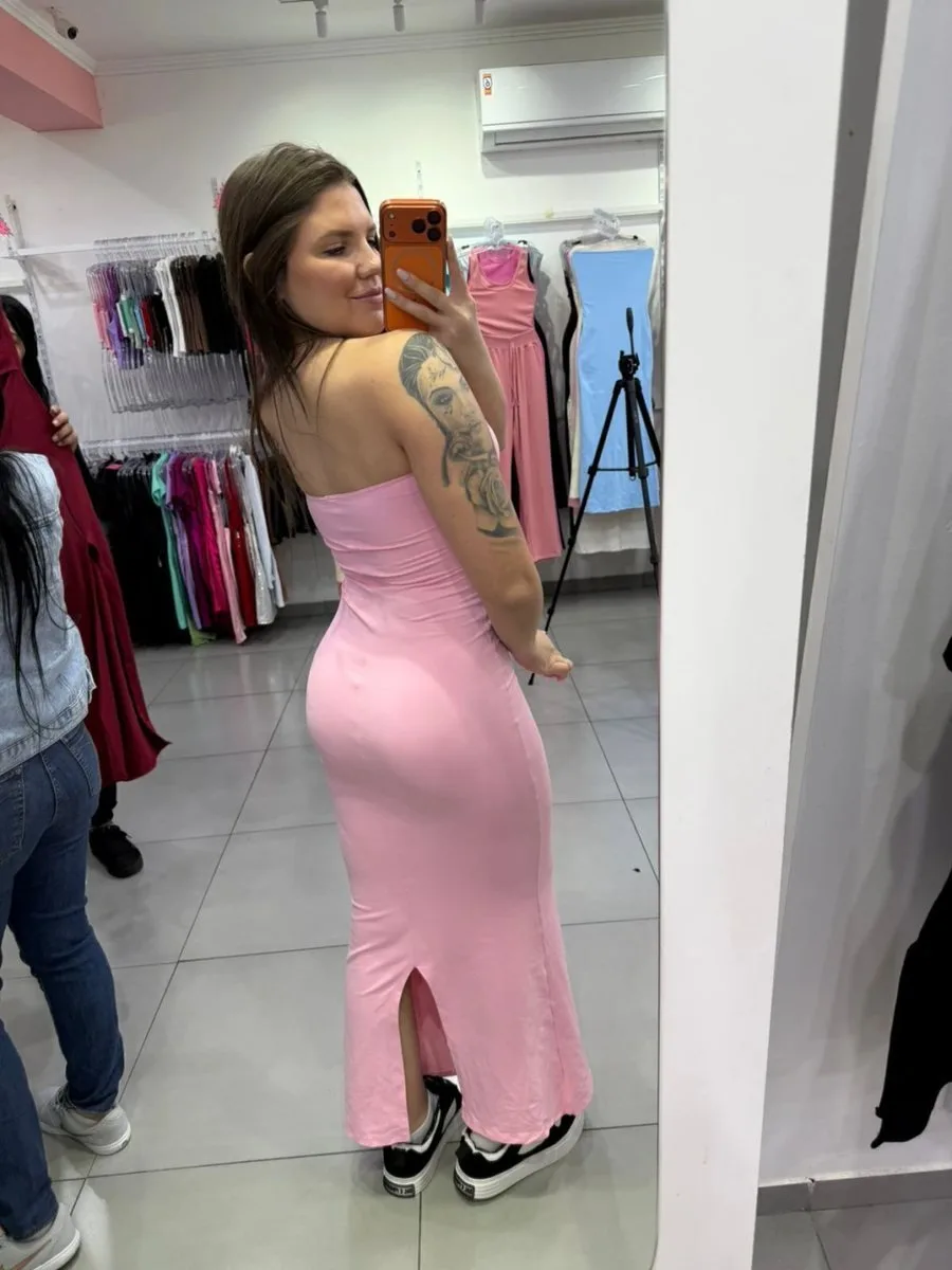 Vestido Poliamida Longo Tomara Que Caia Elegance Fenda Na Lateral Rosa Fraco - foto 2