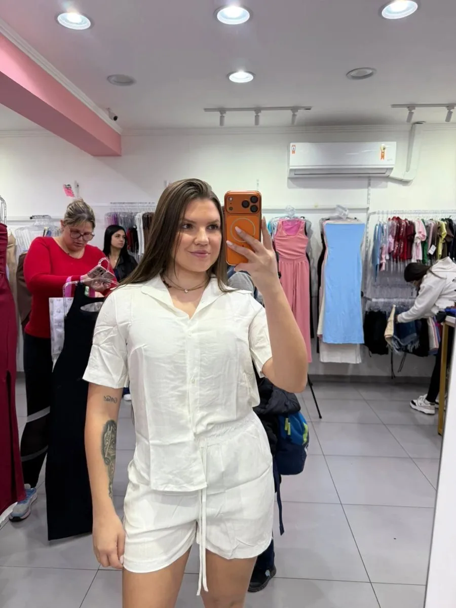 Conjunto Viscose Gola V Botonado Branco - foto 1
