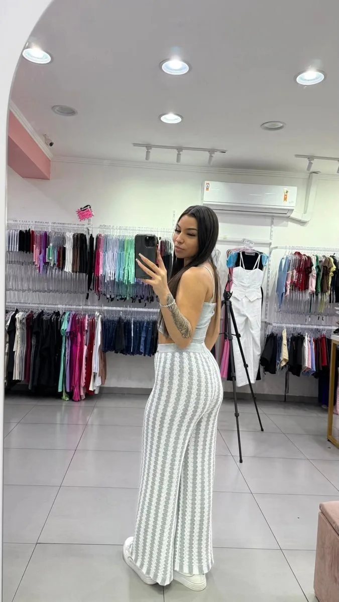 Conjunto LUXXO Cinza Top Com Alçinha Calça Com Listras - foto 2