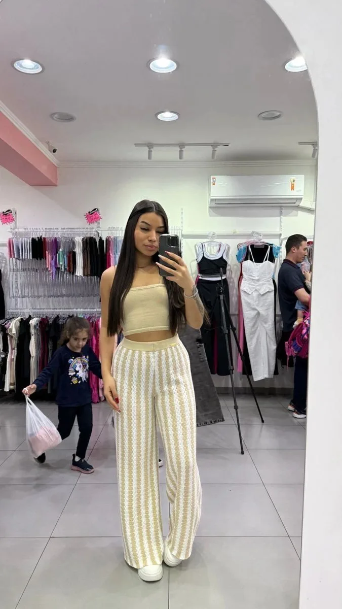Conjunto LUXXO Nude Top Com Alçinha Calça Com Listras - foto 1