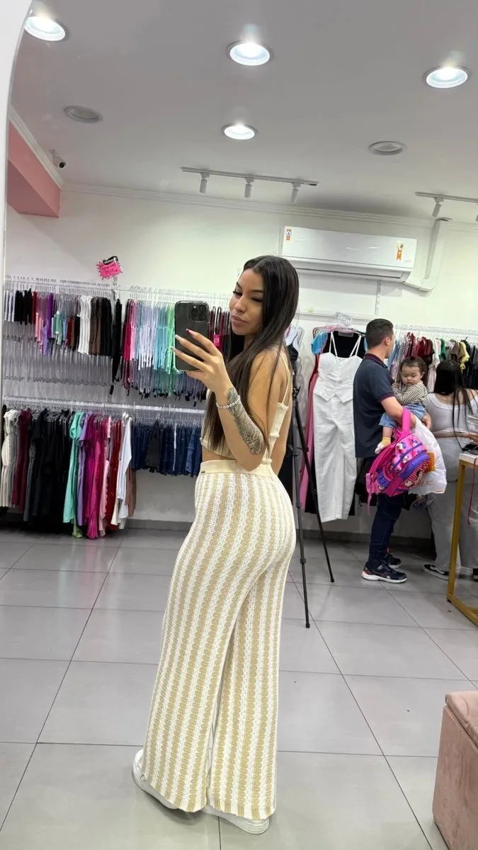 Conjunto LUXXO Nude Top Com Alçinha Calça Com Listras - foto 2