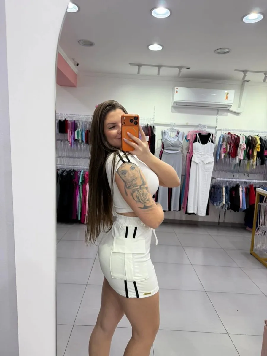 Conjunto Luxxo Branco Saia Com Bolso E Linha Preta - foto 2
