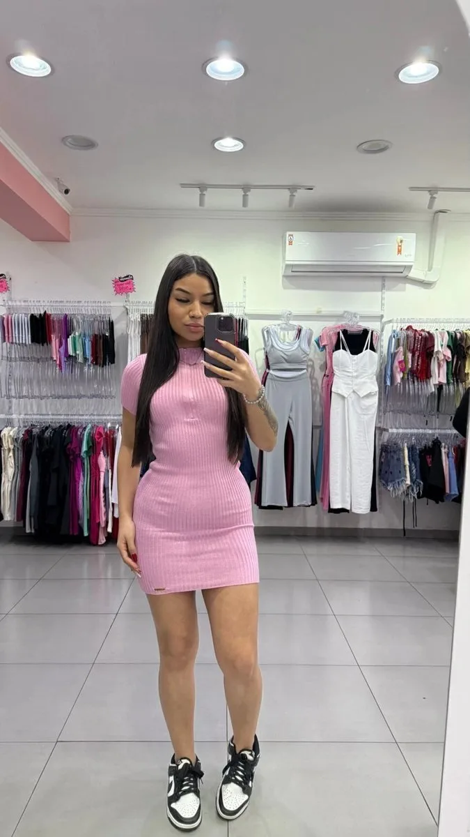 Vestido Modal Amélie Com Ziper Rosa - foto 1