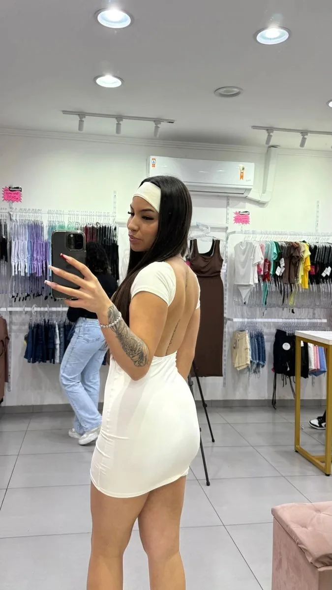 Vestido Curto Costa Nua Com Faixa Poliamida Branco - foto 2