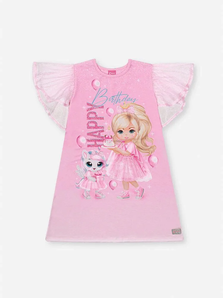 Vestido Infantil Cinti Verão Rosa Happy Birthday - foto 3
