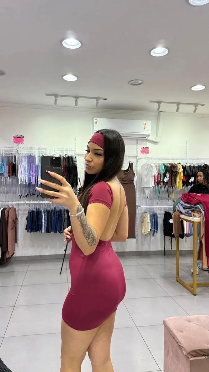 Vestido Curto Costa Nua Com Faixa Poliamida Bordo - foto 2