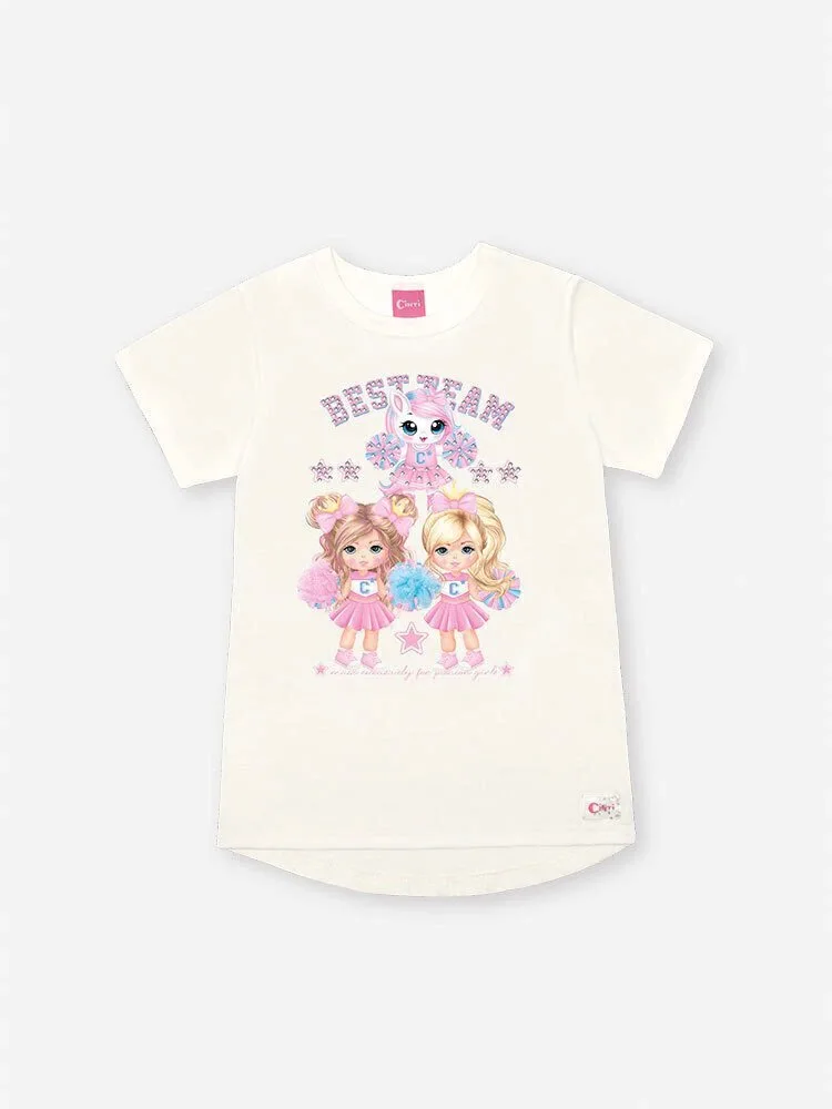 Conjunto Infantil Menina Cheerleader com Bermuda Ciclista Estampada Natural/Rs Confete - foto 3