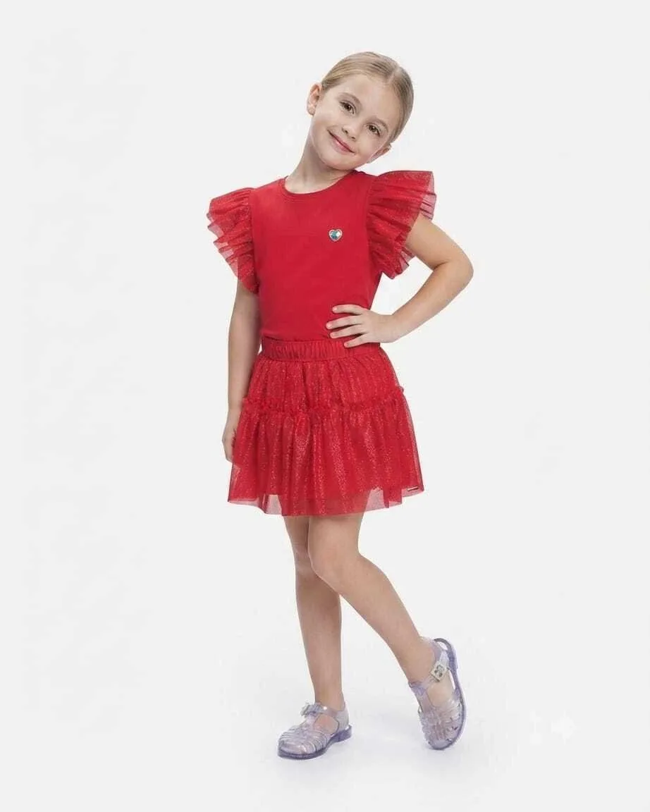 Saia Cinti Menina Verão com Shorts Interno Vermelho Marte - foto 1