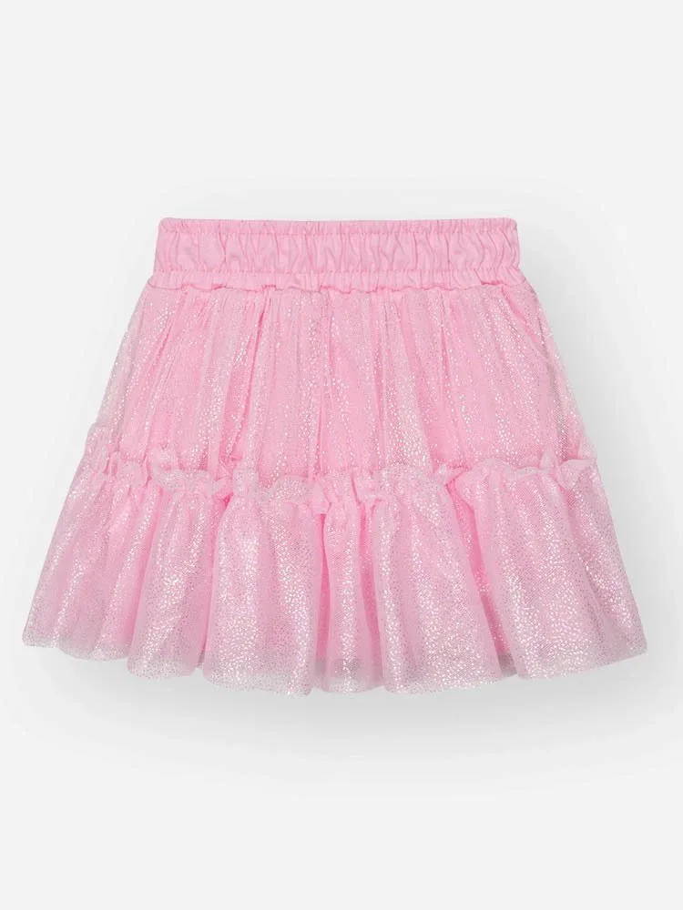 Saia Short Cinti Infantil com Brilho e Forro em Algodão Rosa Iogurte/ Vermelho - Rosa - foto 1