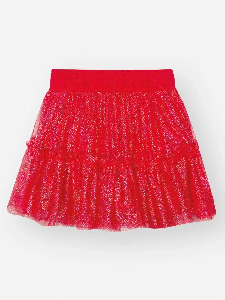 Saia Short Cinti Infantil com Brilho e Forro em Algodão Rosa Iogurte/ Vermelho - Vermelho - foto 1