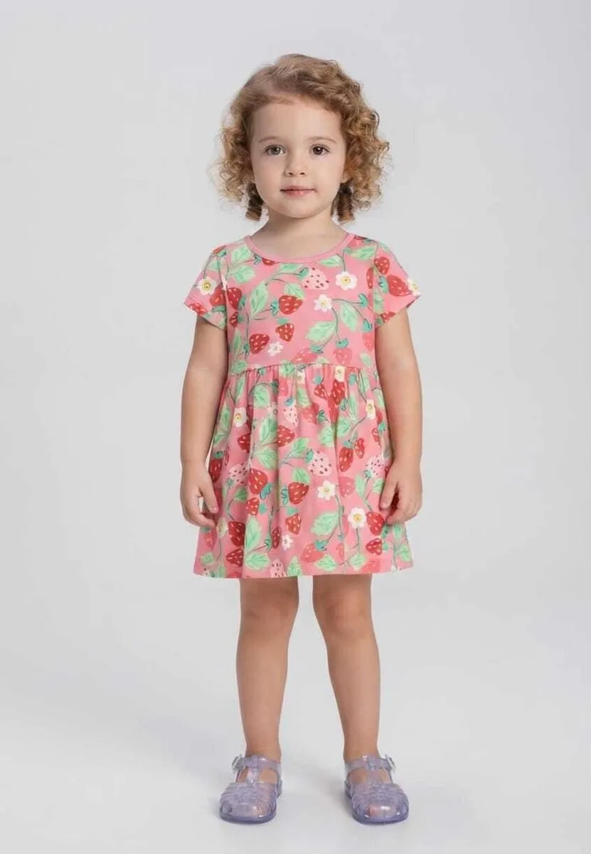 Vestido Infantil Menina de Morangos e Praia Brandili - Morangos - Rosa - foto 2