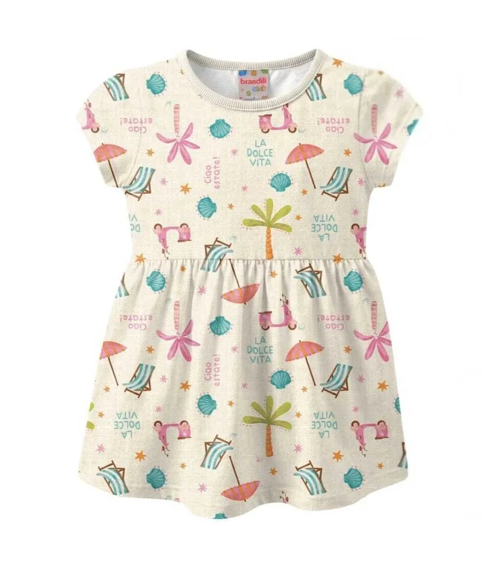 Vestido Infantil Menina de Morangos e Praia Brandili - Praia - Off White - foto 1