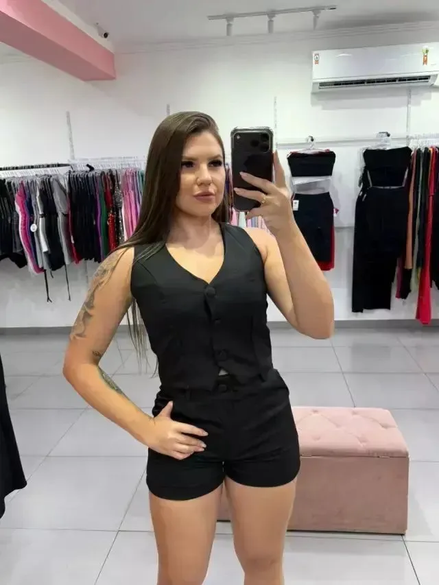 Conjunto Alfaiataria Short E Cropped Colete Preto - foto 1