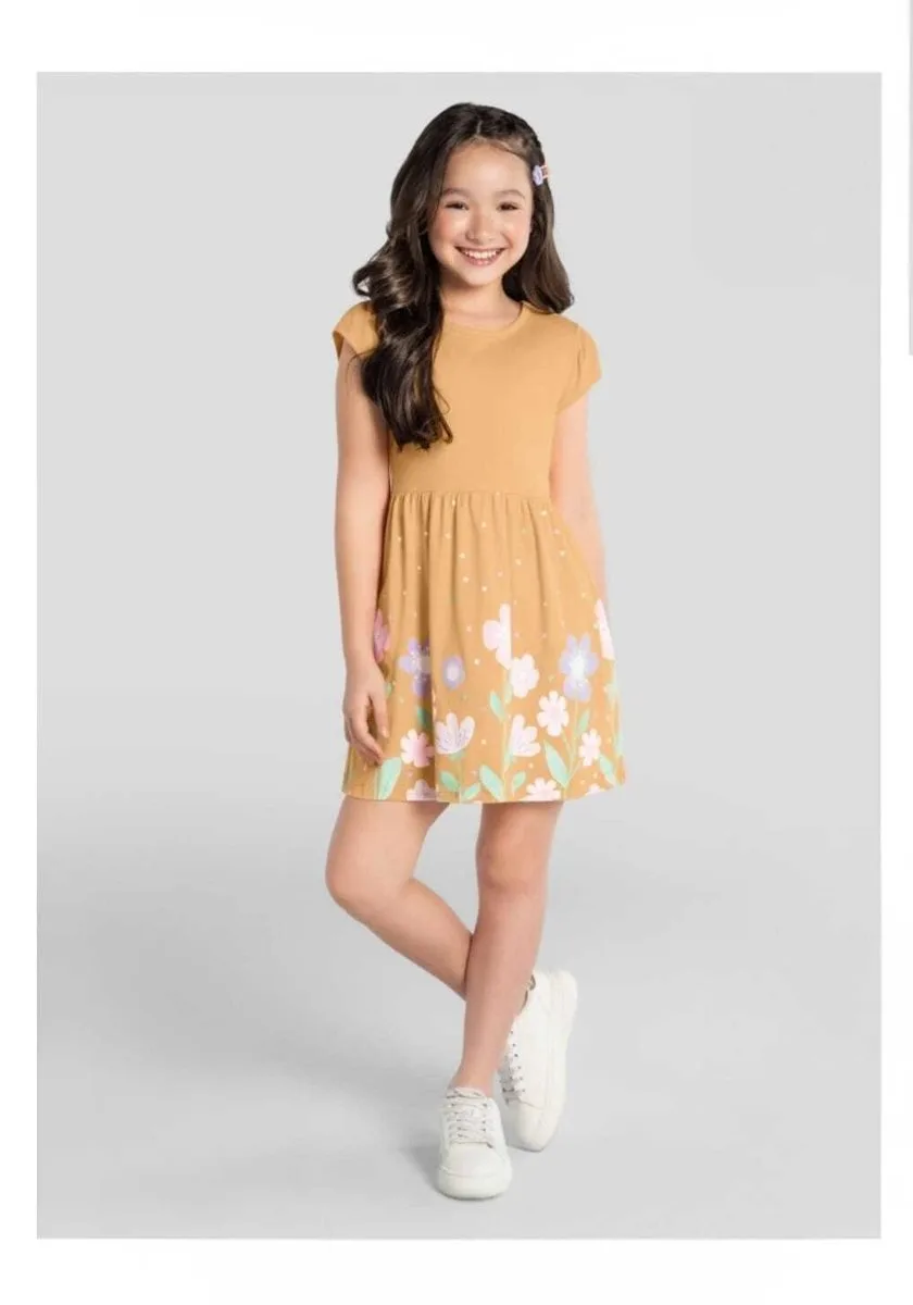 Vestido Infantil Menina em Meia Malha Brandili - Laranja - foto 2