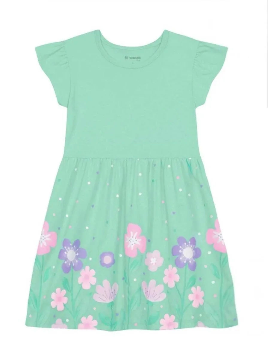 Vestido Infantil Menina em Meia Malha Brandili - Verde - foto 1