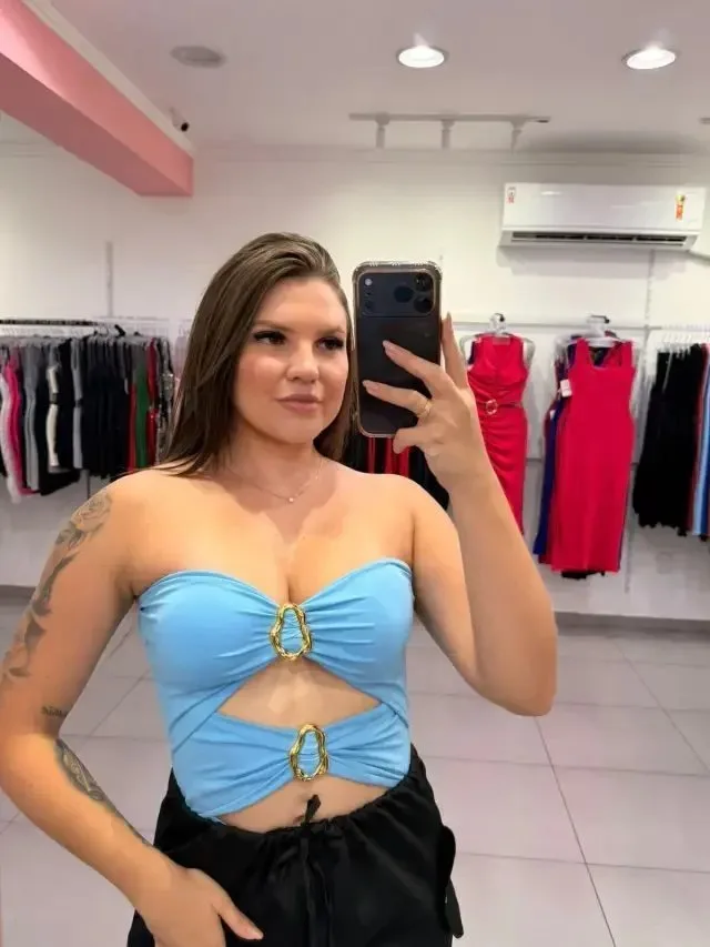Body Tomara Que Caia Duas Argolas Com Bojo Azul Claro - foto 1