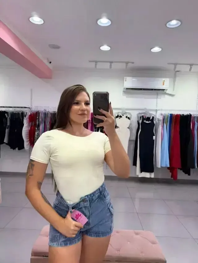 Body Poliamida Costa Nua E Manga Curta Off White - foto 1