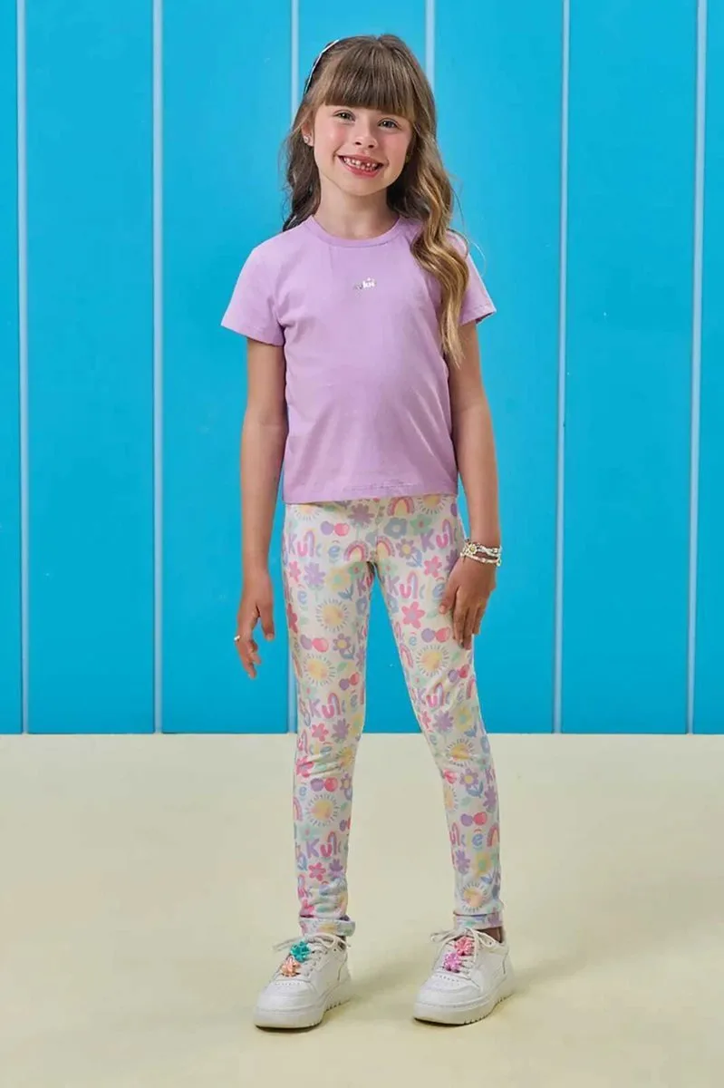 Calça Legging em Molecotton Kukiê Infantil Menina - Lilas - foto 1