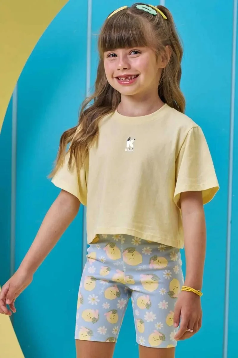 Blusa em Meia Malha Kukiê Infantil Menina - Amarelo - foto 1