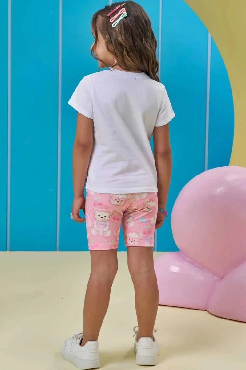 Bermuda Biker em Molecotton Kukiê Infantil Menina - Ursos - foto 2