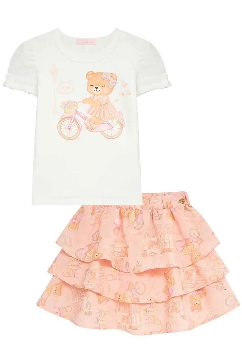 Conjunto de Blusa em Cotton e Saia em Light Peach (com Shorts Embutido) Kukiê Infantil Menina - foto 3