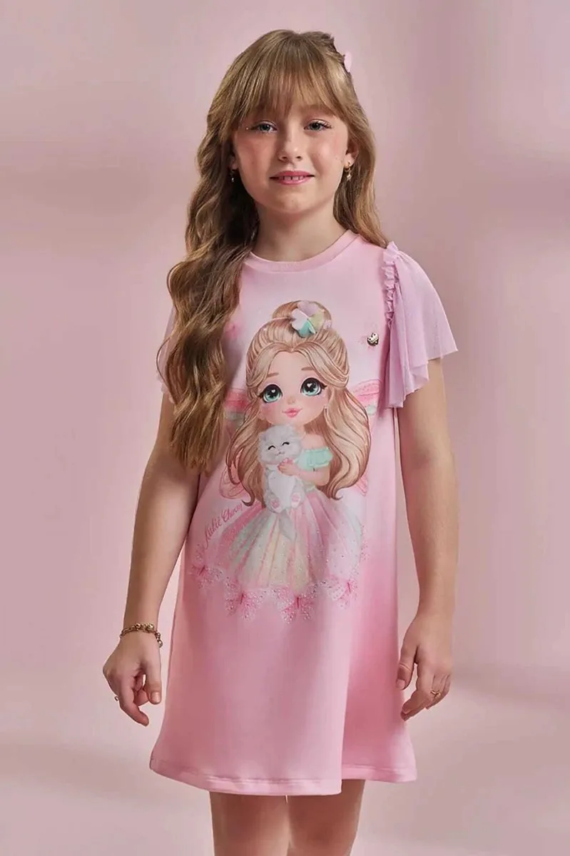 Vestido em Molecotton Kukiê Infantil Menina - foto 1