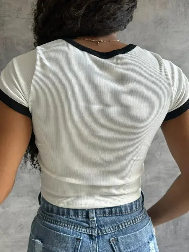 Cropped Malibu California Branca Com Alcinha Preta - foto 2