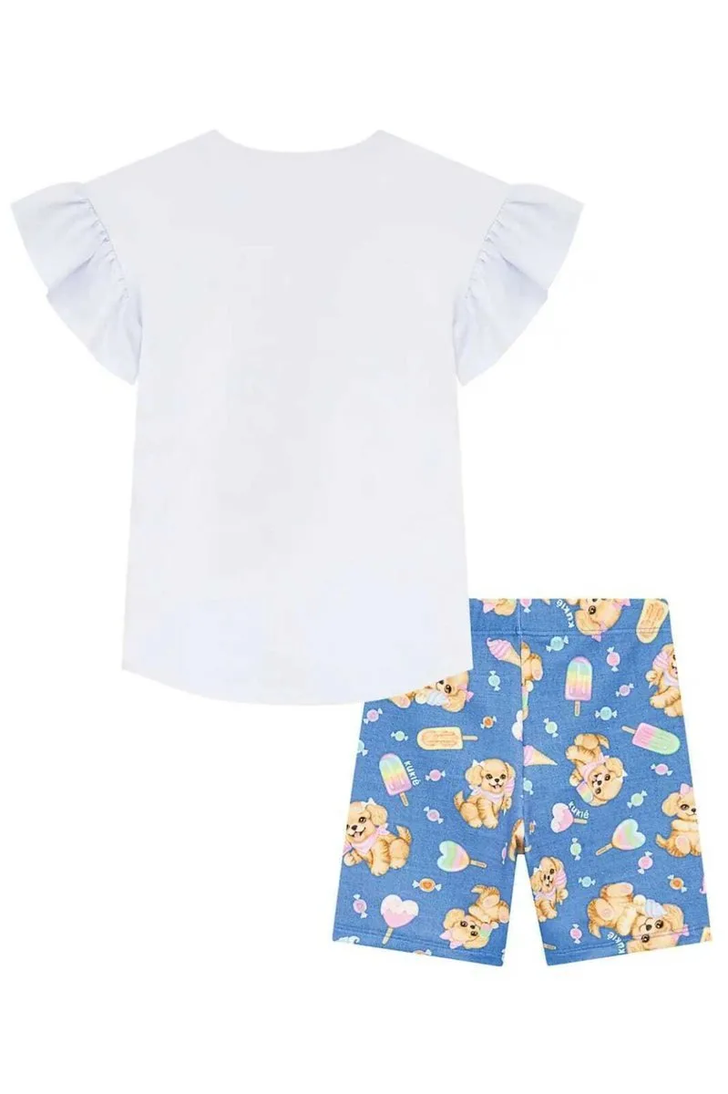 Conjunto de Blusa em Meia Malha e Bermuda Biker em Molecotton Kukiê Infantil Menina - foto 4