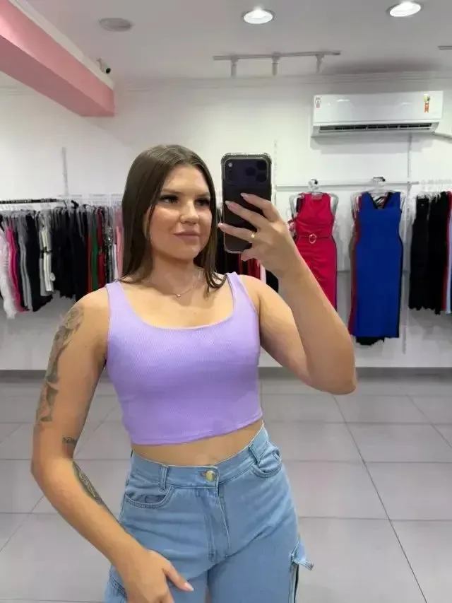Cropped Canelado Com Alça Grossa Lilás - foto 1