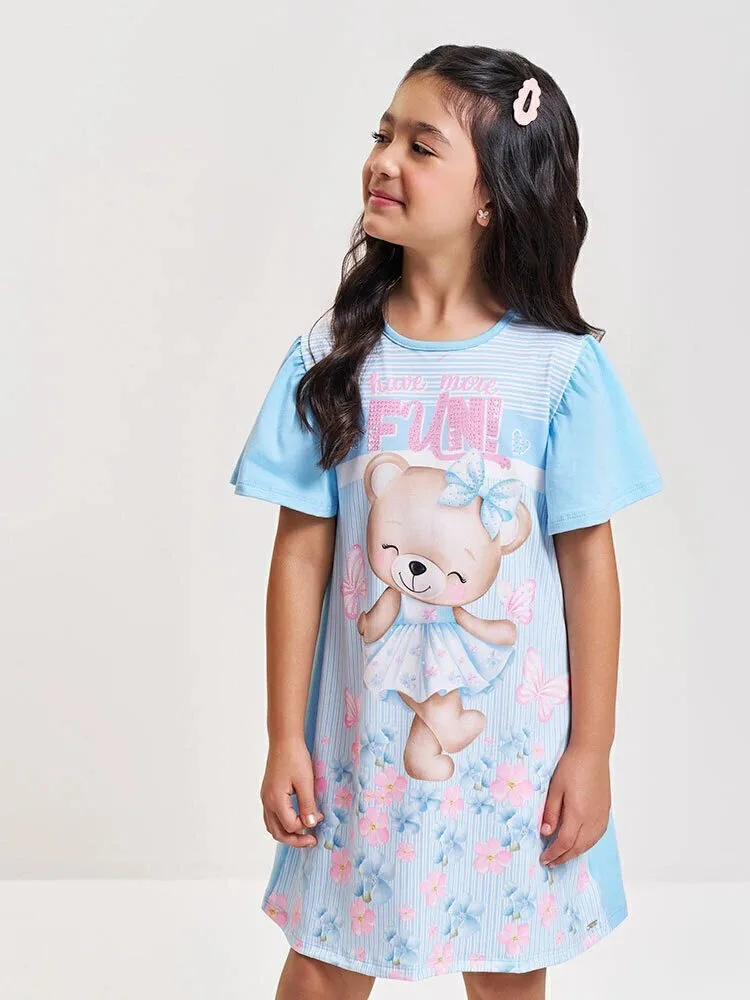 Vestido Cinti Urso Fun com Strass Azul Porcelana - foto 1