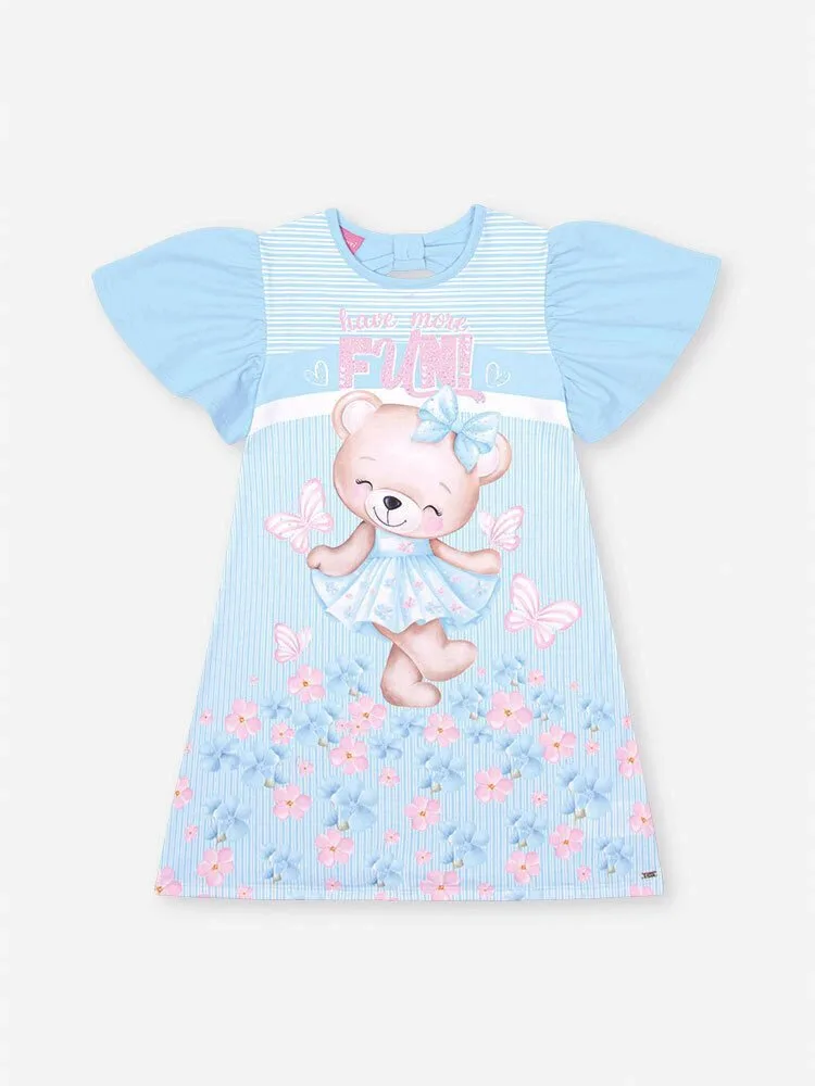 Vestido Cinti Urso Fun com Strass Azul Porcelana - foto 3
