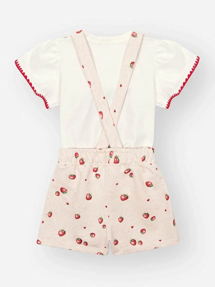 Conjunto Cinti Blusa e Jardineira Morango Natural/Off White - foto 3