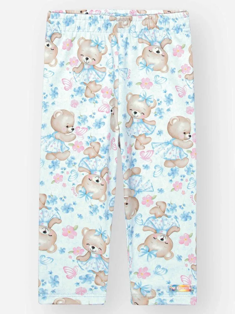 Legging Cinti em Suplex Estampada Boneca e Ursinho - Azul claro - foto 1
