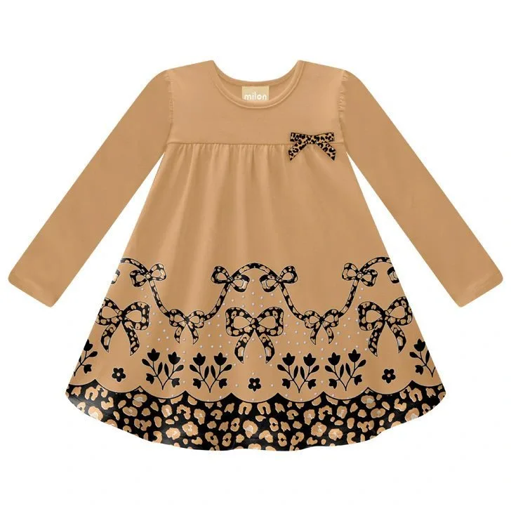 Vestido Infantil Menina Laço Milon - Marrom - foto 2