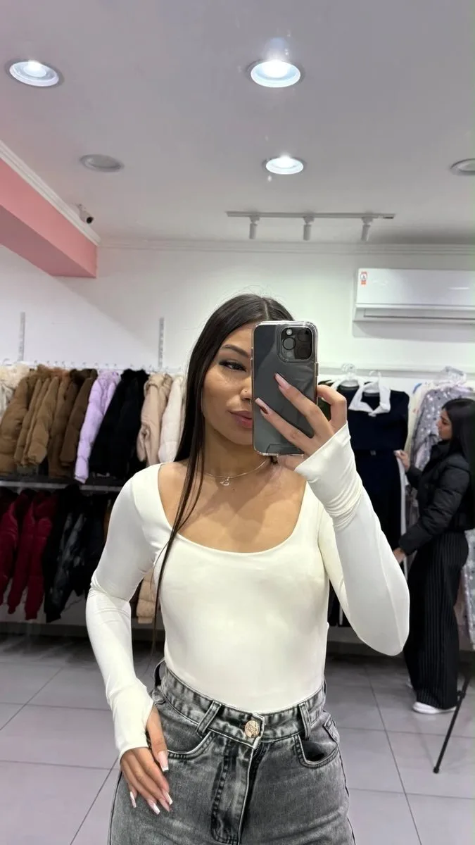 Body Poliamida Com Manga Longa Trançado Nas Costas Off White - foto 1