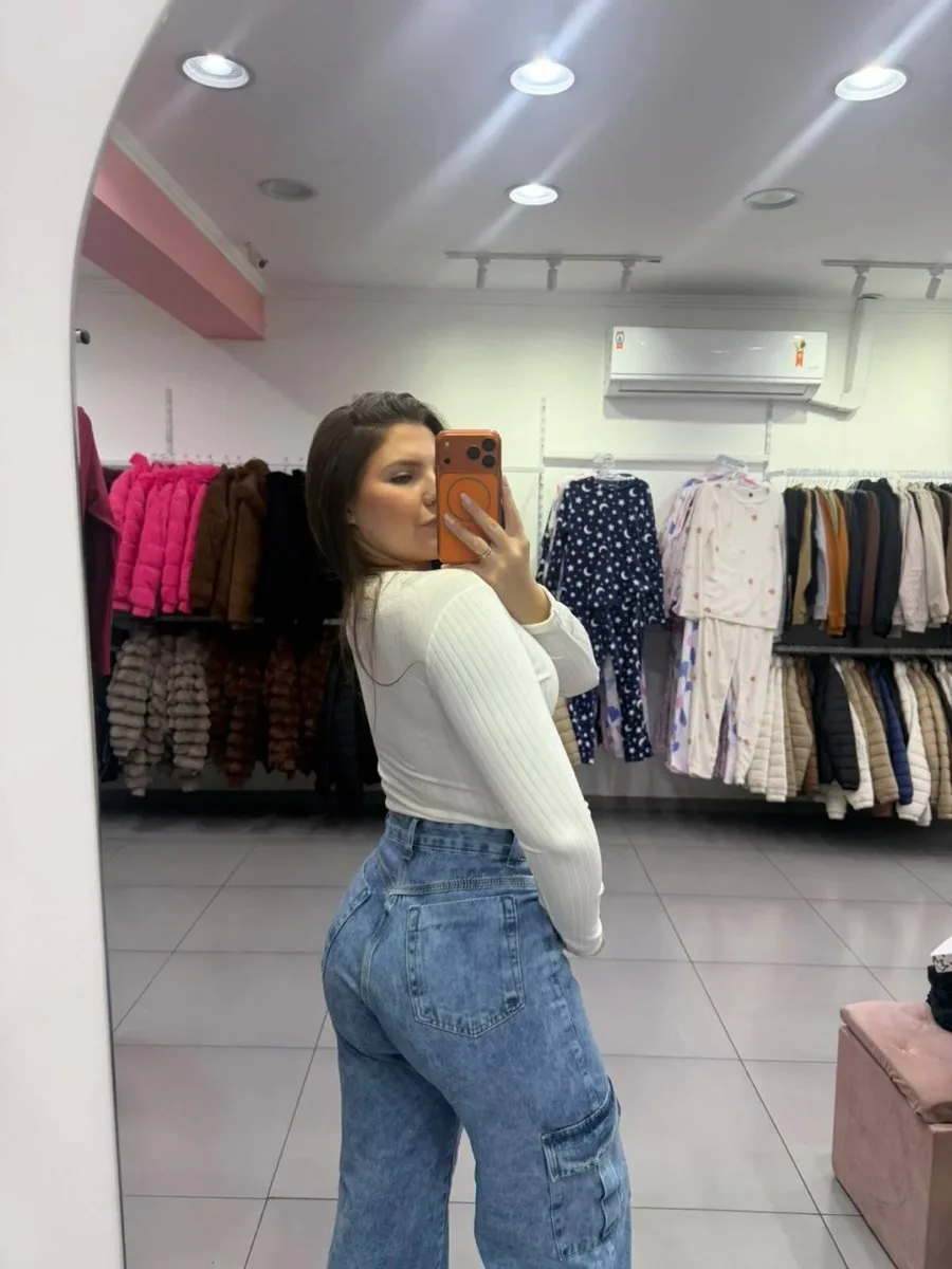 Body Canelado Fino Manga Longa Gola Quadrada Branco - foto 2
