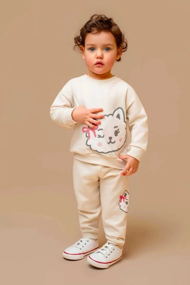 Conjunto moletinho Reglan bege gatinha infantil -dedeka - foto 1