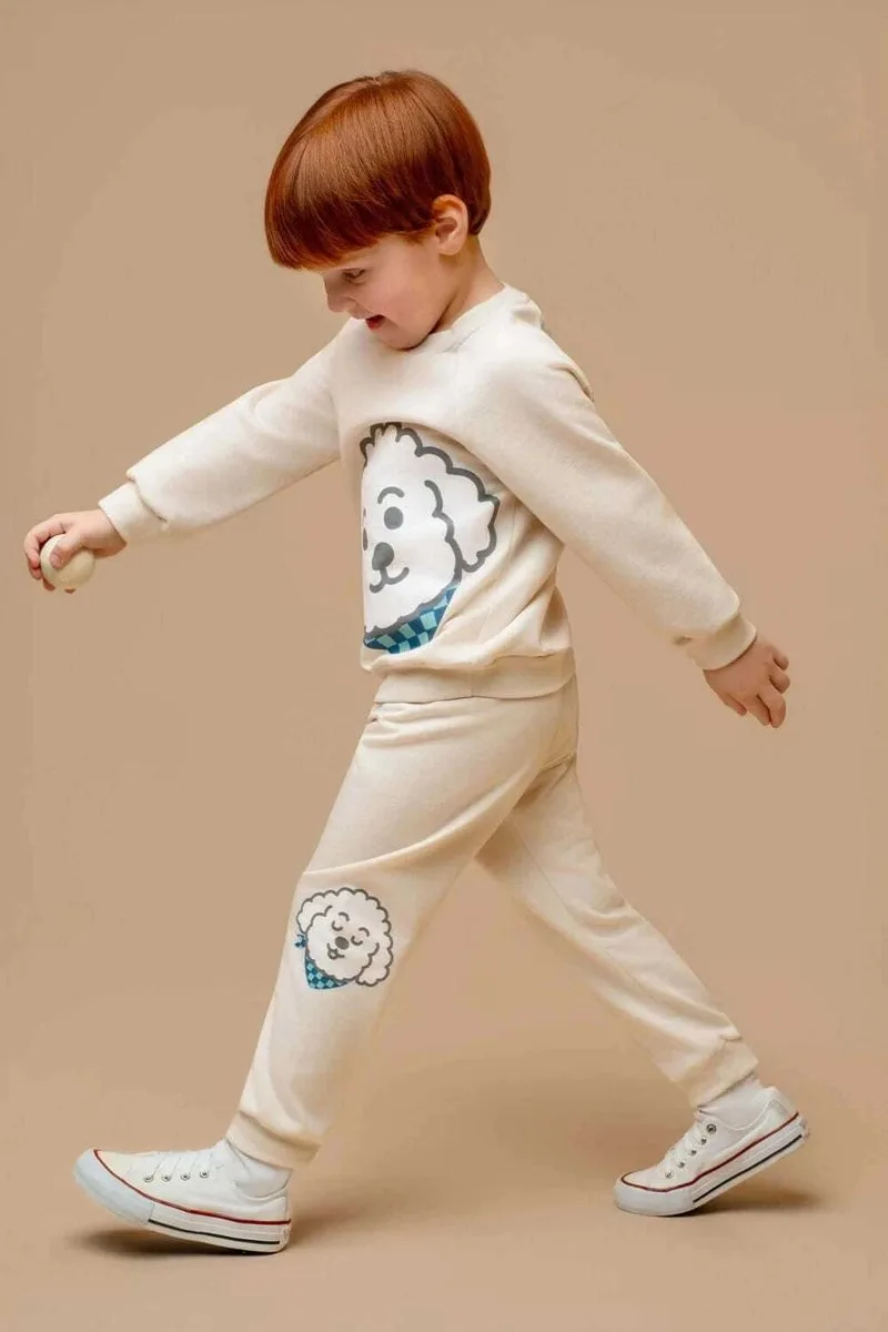 Conjunto infantil moletinho Reglan bege cachorro - foto 1
