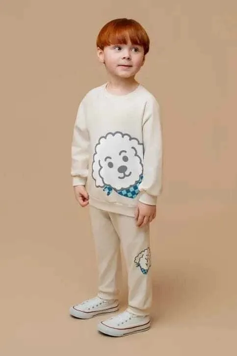 Conjunto infantil moletinho Reglan bege cachorro - foto 2