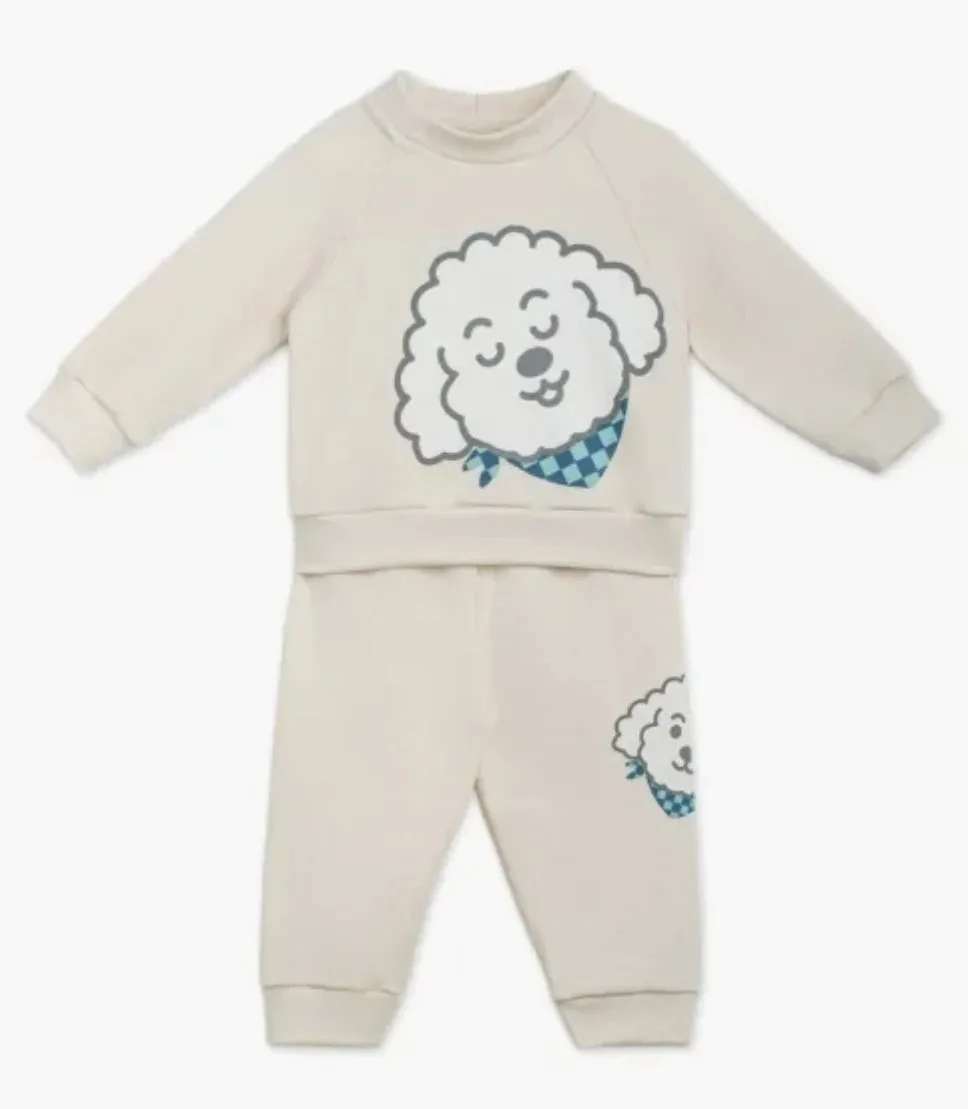 Conjunto infantil moletinho Reglan bege cachorro - foto 4