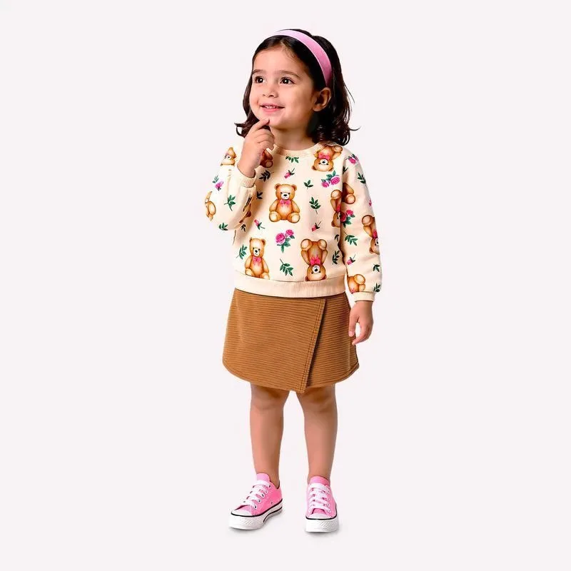 Conjunto Infantil Menina Ursinhos com Short Saia Kyly - foto 1